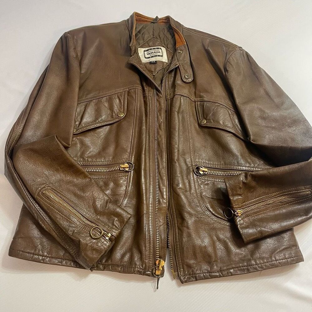 Yamaha Brown Leather Vintage Jacket Size 44